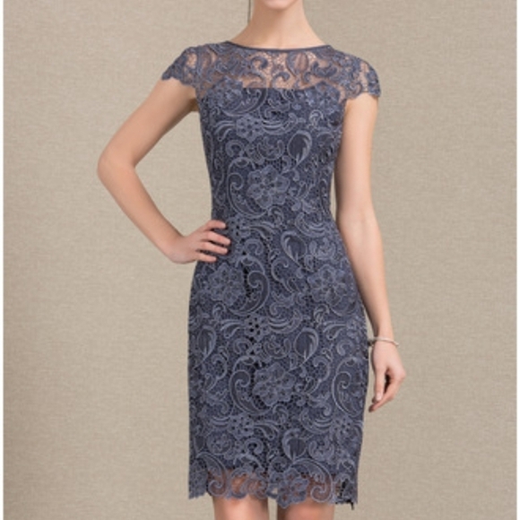 Patra Dresses & Skirts - Patra Sheath Scoop Illusion Knee-Length Lace Chiffon Mother of the Bride Dress 6